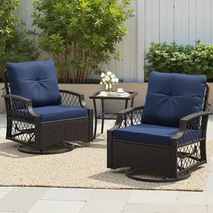 [Bellemave] 3-Piece Patio Furniture Set, 1 Side Table & 2 Swivel Glider Patio Chairs with Cushions,High Back All-Weather Rattan Outdoor Chair for Porch, Backyard