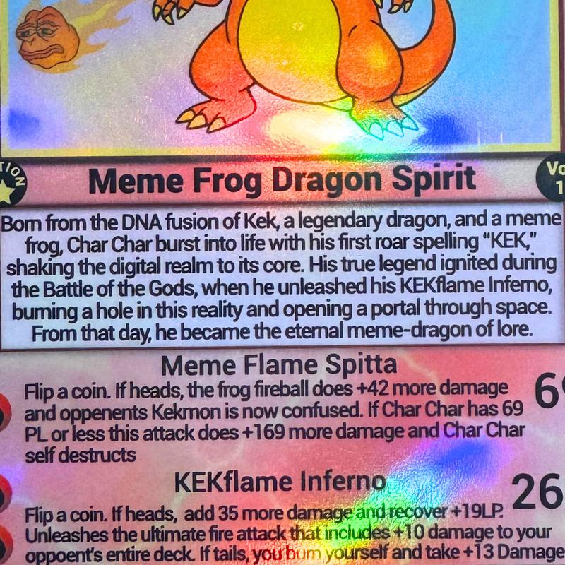 Holographic Char Char Kek Meme Prank Card, Gag Gift, Great for funny gifts to friends and family.