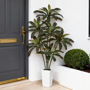 Lifelike Artificial Dragon Blood Tree with Flower Pot & Stones, Adjustable Foliage, Evergreen Indoor Decor, Maintenance-Free