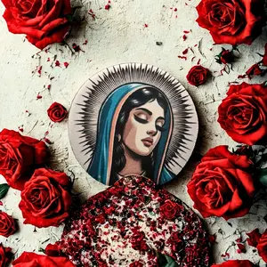 Guadalupe Car Coaster with Vibrant colors Accents and Detailed Artwork for Car Decor