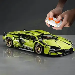 RC Sports Car Building Blocks Set - 1155 Pcs Green Supercar with LED Lights & Acrylic Case, Remote Control Car Model Kit, Creative Hobby Gift for Boys & Men