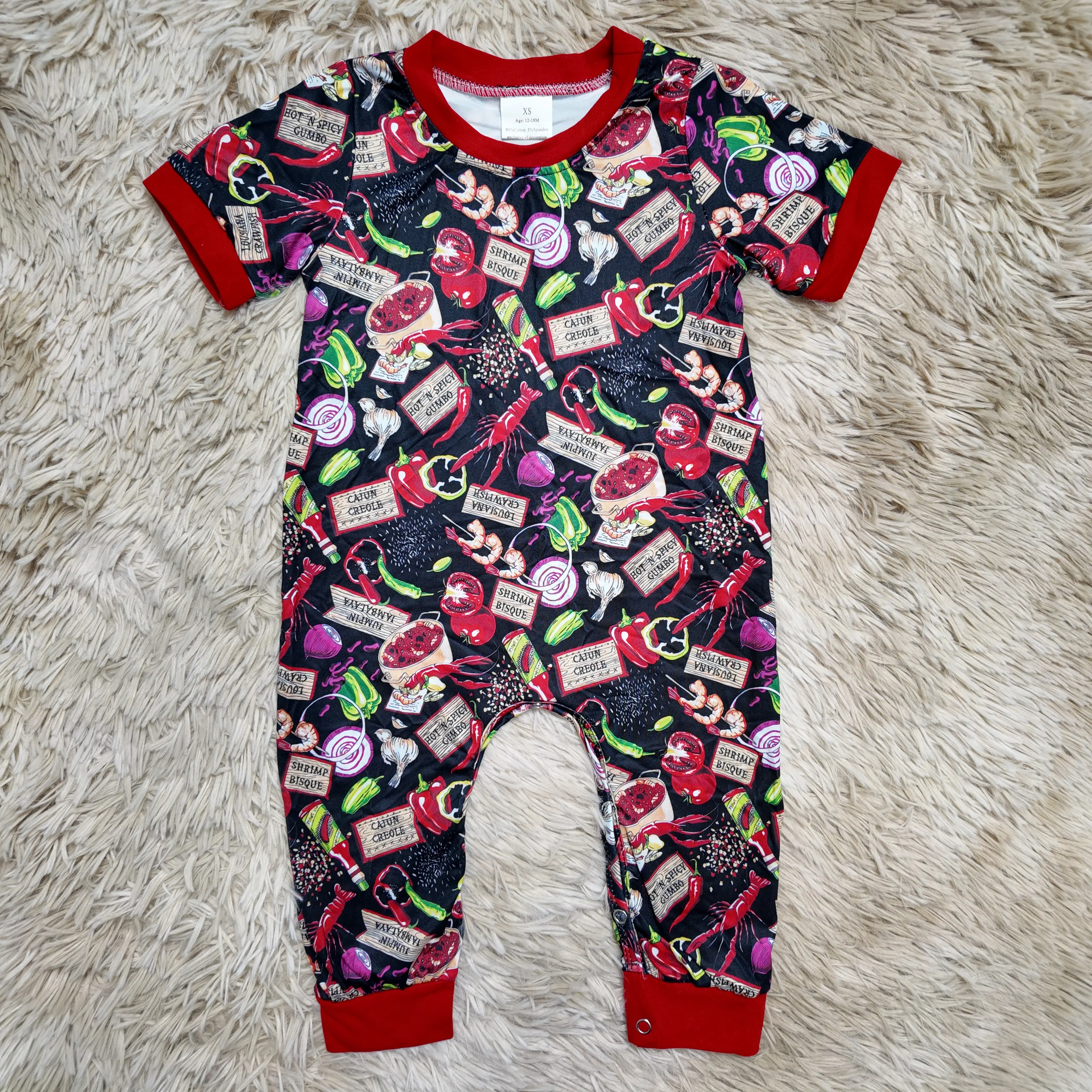 Baby Boy's Crawfish Print Bodysuit Outfit, Casual Short Sleeve Crew Neck 1-Piece Romper for Everyday Wear, Ages 0 - 2 Years