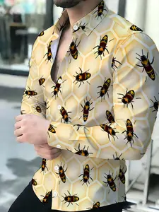 Yellow Base Bee & Honeycomb Full Print Men's Nature Shirt