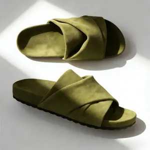 Color-Shift Suede Slides Winter Cozy Anti-Slip Slippers in Olive Green for Comfortable Indoor Wear Women's Walking Shoes Lightweight & Cozy Fit