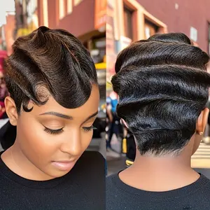 Wholesale 2025 NEW Short Finger Wave Human Wigs Remy Hair Pixie Cut Wig Human Hair Wig For Women