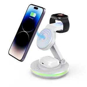 3 in 1 Wireless Charging Station for Multiple Apple Devices, Foldable and Rotatable  Magnetic Charger Stand, Mag-Safe Wireless Charger Stand for iPhone 16 15 14 13 12 Pro Max/Plus/Pro/Mini, Apple Watch 9 8 7 6 SE 5 4 3 2, AirPods Pro 3 2 Ideal as a Gift