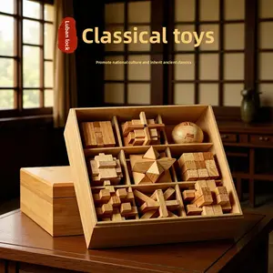 Wooden Luban Lock Kongming Lock Set, 3D Interlocking Puzzle Toys, Educational Brain Teaser for Kids, Stress Relief Fidget Toy, Full Set with Gift Box, Ideal for Students