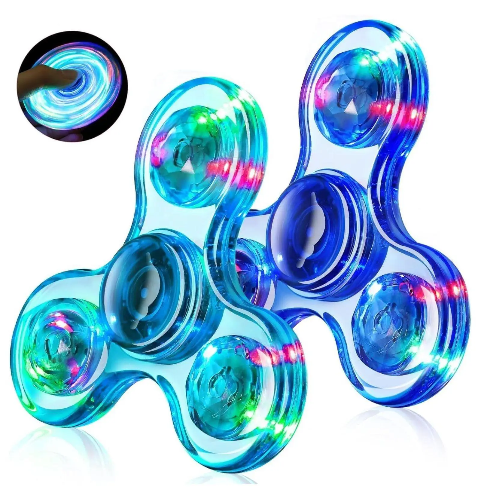 2-Pack Light-Up Fidget Spinners (Plastic Body) - Fidget Item, Stress Relief Gadgets for ADHD Autism, Classroom Prizes, Birthday Gifts for Boys & Girls 4-8-12 (Blue)