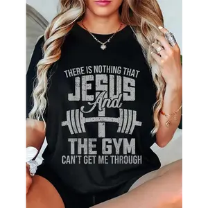 Cotton Unisex Nothing Jesus And The Gym Fitness Christian Workout Gym T-Shirt Christ Christian Tops