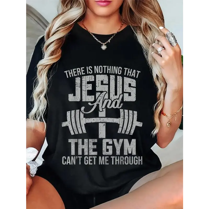Cotton Unisex Nothing Jesus And The Gym Fitness Christian Workout Gym T-Shirt Christ Christian Tops