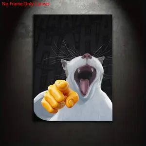 1 piece/set frameless canvas painting print poster, Classic abstract funny humor art, Laughing Pointing Cat Meme, perfect gift for animal lovers, ideal gift for bedroom, living room, dorm hallway, kitchen, toilet, mural, wall decoration, room decoration