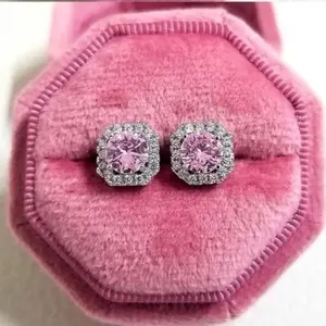 925 Sterling Silver Pink Sapphire Stud Earrings