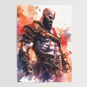 (Poster) Kratos, God of War Watercolour Art Print or Printable Wall Art or  or Bedroom Decor or Video Game Art