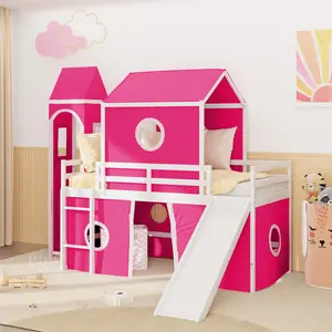 Dreamzon Twin Size Loft  Bed with Slide Pink Tent and Tower - Pink (OLD SKU:WF532001AAH)