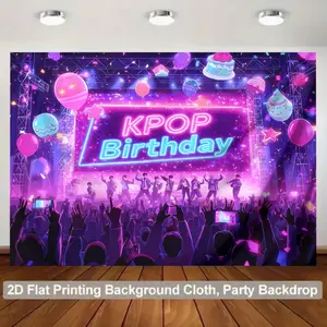 K-Pop Boy Group Birthday Background Cloth, Neon Stage Hanging Tapestry, Korean Trend Fan Support Party Backdrop, Girl Birthday Banquet