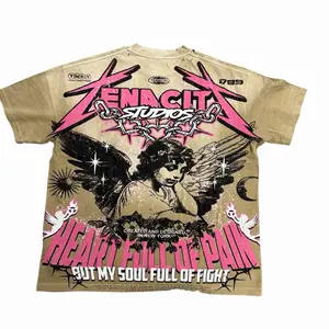 Tenaciti Pink Angel Tee Sand - Casual Short Sleeve T-Shirt with Pink and Black Design