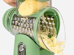 SUSTEAS Rotating Food Grater Chopper with Handle, with 5 Well-Designed Blades and Strong Suction Cup Base, Comes with 1 Blade Storage Box Vegetable Cutting Slicer Vegetable Slicer Dicer Kitchen Utensils Vegetable Fruit Cutter