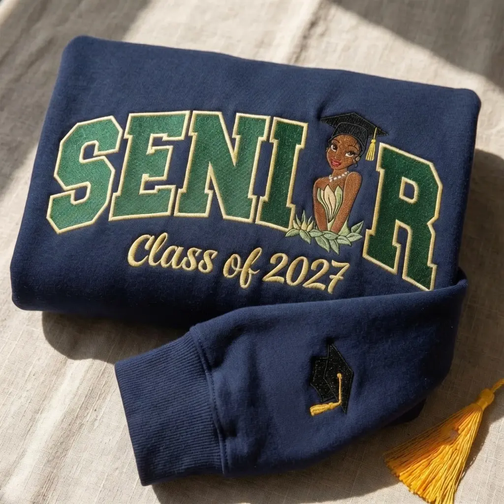Tiana Senior Embroidered Sweatshirt, Princess Grad Nite Crewneck, Senior Gift, Class of 2027