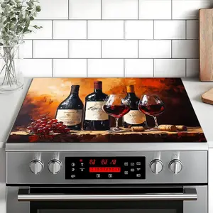 Non-Slip Rubber Grill Mat, Wine Glass Design, Kitchen Stove Protector, Multi-Purpose Oven Cover, Fits Washing Machine & Dryer, Kitchenware