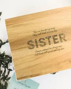 SISTER Engraved Acacia Wood Keepsake Memory Box - Comforting Logo Design - Solid Wood - 12x14x4.5 Inches - Memorial Gift