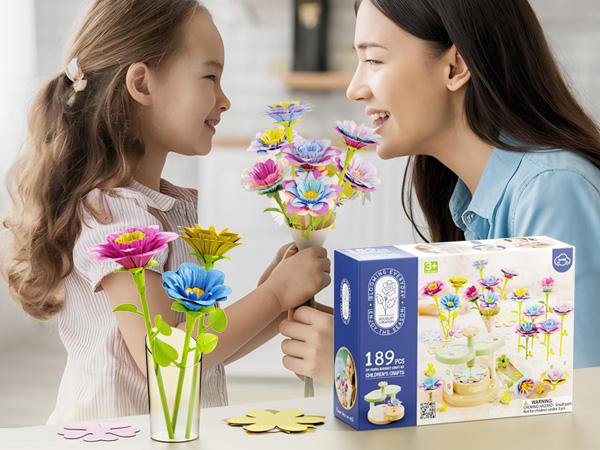 Flower Bouquet Craft Kits, DIY Flower Bouquets Toys for Kids,  Arts & Crafts Toy for 4 5 6 7 8+Year Girl Birthday Gifts Ideas,Toddler Creative Activities educational tool Sticker Cards Drawing Paper
