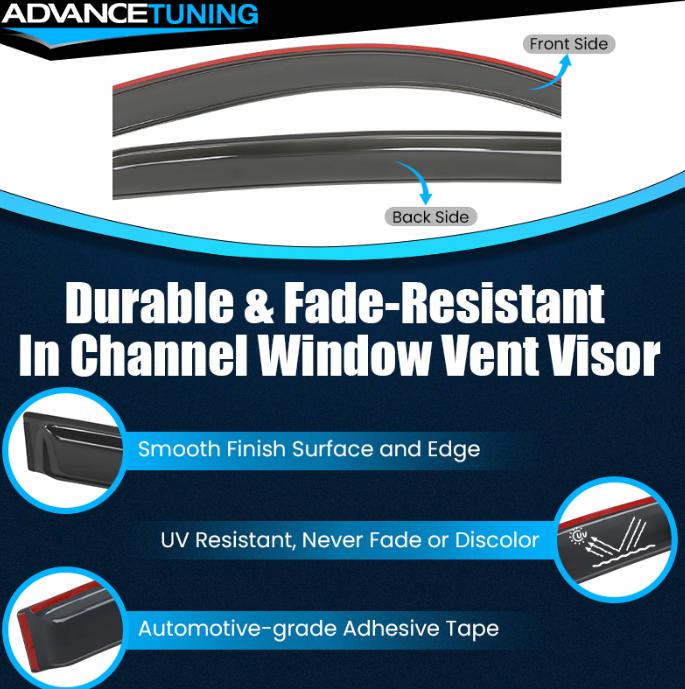 For 14-19 Toyota Highlander Acrylic Window Visors In-Channel Door Deflectors 4PC