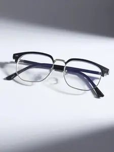 New Unisex Square Half Frame Metal Glasses, & Silver Color, Anti-Blue Light, Casual Style, All Seasons