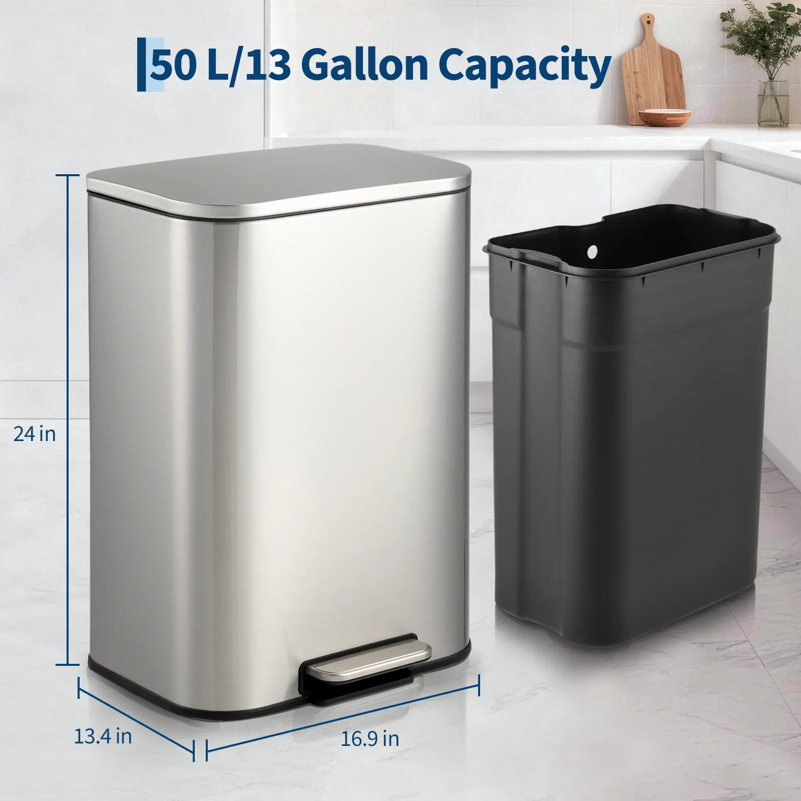 13Gallon - 42.8*34*61cm - Stainless steel color