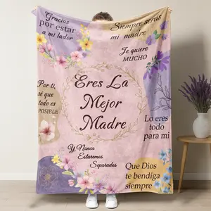 For Mother's Day Spanish "Eres La Mejor Madre" Throw Blanket, Floral Mother's Day Message Blanket,Inspirational Spanish Mother's Love Quotes, Soft Plush Flannel Blanket for Couch & Bed,Perfect Gift for Spanish-Speaking Moms & Abuelas