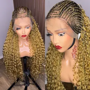 Color 27 Corn Row Boho Braided Wig with Elegant Design and Golden Finish