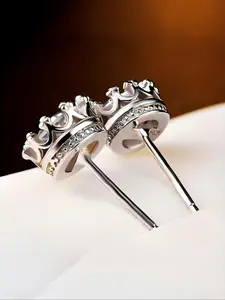 Women's Cubic Zirconia Earrings, CZ Zircon Inlay, Crown Design Copper Inlay Jewelry Gift, Daily Wear Ear Studs Unisex Elegant Earrings Valentine's Day Present