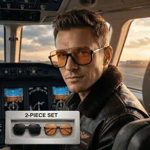 2-Pack Oversized Square Double Bridge Sunglasses Y2K American Retro UV Protection Aviator Shades for Casual Outings & Everyday Wear