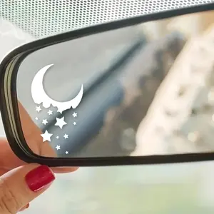Creative cute moon falling little stars car and motorcycle rearview mirror stickers Mini fun car decals suitable for car truck van electric car motorcycle bicycle side view mirror waterproof sunscreen self-adhesive durable car decoration