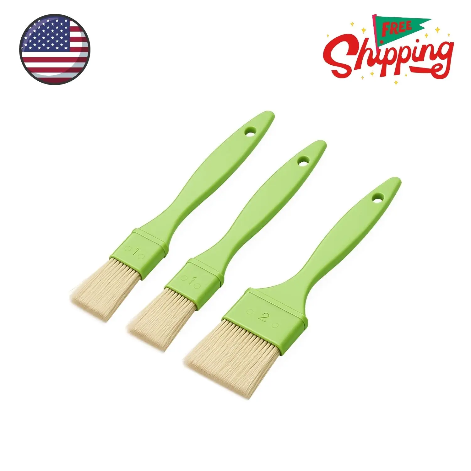 3 Pcs Pastry Brush Set, 1/1/2 inch Bristle Basting Brushes for Cooking