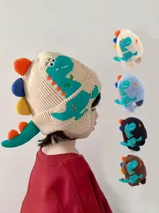 Cute Dinosaur Earflap Beanie for Kids, Thick Warm Knit Winter Hat, Outdoor Skiing & Cycling, Unisex Christmas & Birthday Gift, Knitted Winter Hat