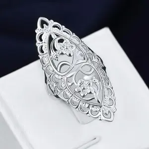 Jewelry - Cute nice 925 Sterling Silver fine Retro Hollow wide flower Rings For Women Fashion Party Charm wedding  Jewelry Gifts