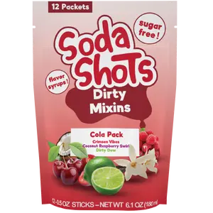 Cola Pack Dirty Soda Sugar Free 4 Flavor Variety Pack, Cherry, Coconut, Lime, Raspberry Vanilla Syrup Mixin, Mix into 12-16oz Sodas, at Home and on the Go.