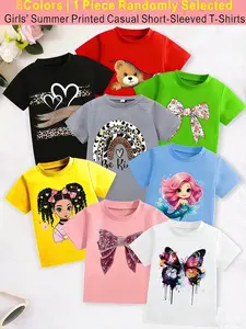 8Colors Available, Send One Random ，Send One piece，Cartoon Fashion Print,Spring and summer, casual wear, casual clothing, cute designs, trendy fashion, comfortable materials, durable, fashionable T-shirts, youthful, apparel