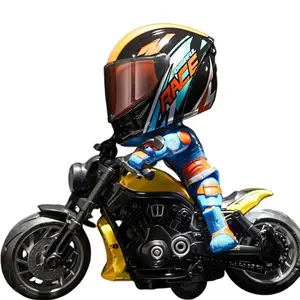 Motorcycle helmet action figure with movable joints, folds flat for storage inside the helmet, transformable racer, indoor leisure, suitable for motorcycle enthusiasts and collectors. (Blue, motorcycle not included)