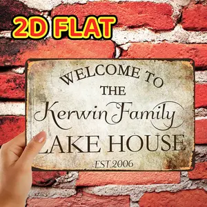 2D Flat, 2D Flat, 1pc, Vintage Welcome to Kerwin Family Lake House Sign Metal Tin Sign, Pre-Drilled Holes, Suitable for Indoor, Garden, Outdoor, Home, Office, Toilet Decoration, 2D Flat