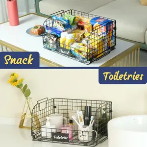 4 PACK XXL Stackable Wire Baskets for Storage Pantry,Fruit Basket For Kitchen Cabinet 16.3''x12''x8.2'' Metal Baskets For Organizing,Vegetable Fruit Snack Chips Onion Potato Cans Organization Organiser