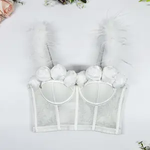 Gala 3D Rose Feather Bustier | Luxury Boned Corset Vest for Parties & Outerwear