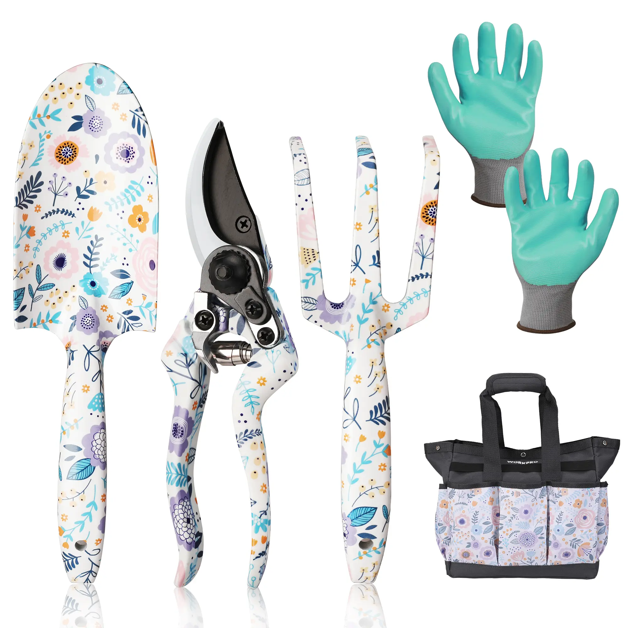 #summersale WORKPRO 5 COUNTS Garden Tool Set Aluminum Heavy Duty Gardening Tool Set Outdoor Garden Hand Tools with Garden Tool Bag, Trowel, Rake, Pruning Shear