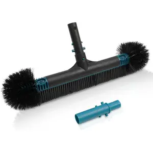 20" 2 in 1 Pool Brush Head for Swimming Pool, Heavy Duty Scrub Brush with EZ Clip & Wavy Nylon Bristles for Cleaning Pool Walls, Floors, Steps (Pole not Included)