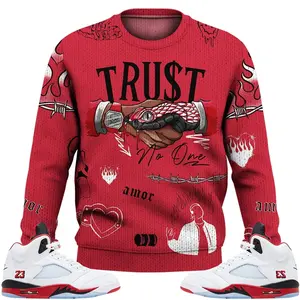 2025 Fire Red Black Tongue 5s Sweater, Sweatshirt Trust No One Couples Matching Outfits Streetwear Sneaker Shirt