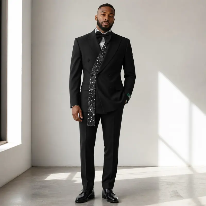 MAISON ÉTOILE Luxury Black Crystal Double-Breasted Tuxedo