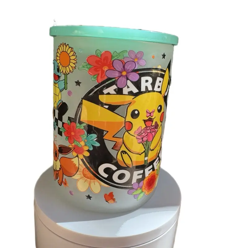 Cup Hot Coffee - Yellow Pikachu Design with Floral Accents, Ideal for Coffee Lovers