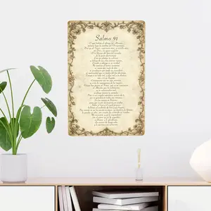 2D Flat, 1pc Aluminum "Salmo 91" Spanish Psalm Metal Sign.8*12 in Vintage Ornate Floral Frame Design, Pre-drilled Holes for Easy Hanging, Suitable for Bedroom, Church, Prayer Space.Uplifting Gift for Spanish-Speaking Christian Believers