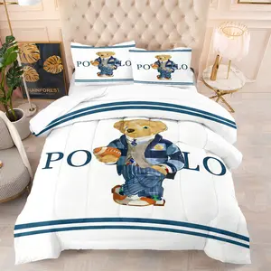 Cute Cartoon Teddy Bear Comforter Set，Bear Theme Bedding Set with Pillowcases, Kids & Young Adults Bedroom Decor, Includes 1 Quilt and 1-2 Pillows