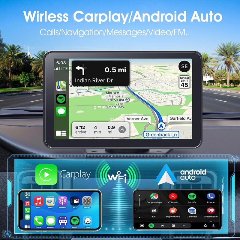 【PASLDA】Portable Wireless Carplay Car Stereo, 7" HD Touchscreen for Car with Apple CarPlay & Android Auto with Backup Camera/Mirror Link/Voice Control/Bluetooth/GPS/AUX for All Vehicles